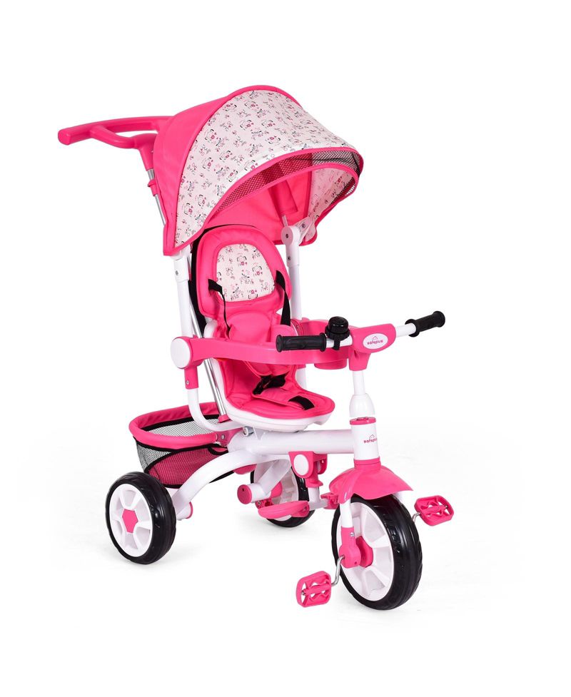 Girls 4-in-1 Tricycle Stroller with Detachable Design and Round Sun Canopy