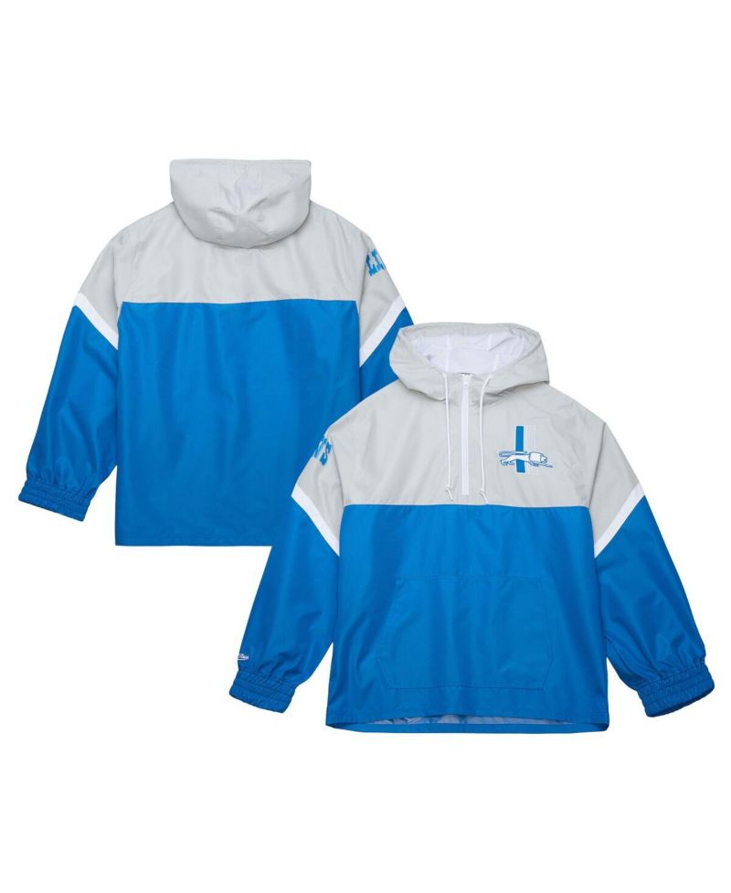 Men's Silver/Blue Detroit Lions Tie Breaker Vintage Logo Lightweight Anorak Half-Zip Windbreaker Jacket