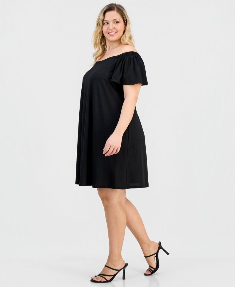 Plus Size Off-The-Shoulder Crepe Shift Dress