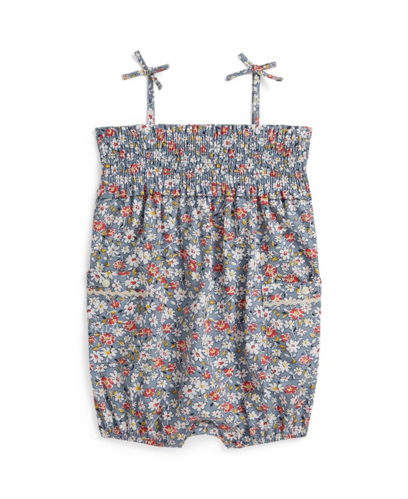 Baby Girls' Floral Smocked Straight Neck Bubble Shortall
