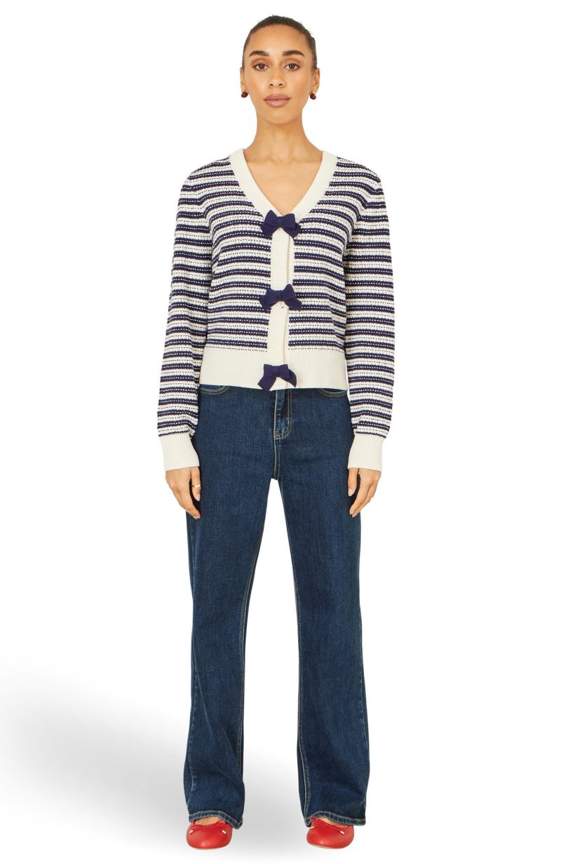 Women's Stripe With Bow Detail Cardigan