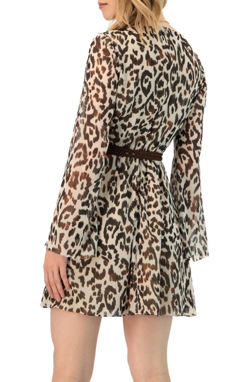 Women's Short Animal Print Dress with Waist Tie