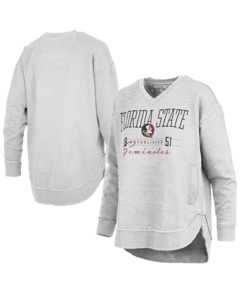 Women's Heather Gray Florida State Seminoles Marcus East Hall Poncho V-Neck Sweatshirt