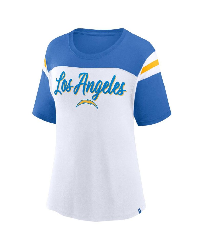 Women's White Blue Los Angeles Chargers Cheer Chant Fashion T-Shirt