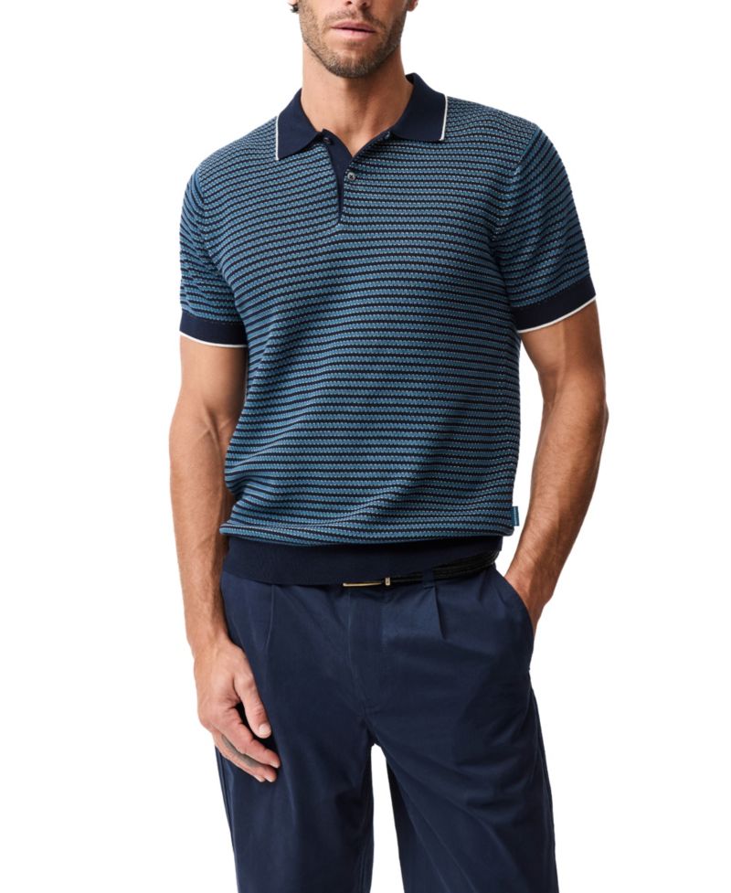Rodd Gunn Men's Oyster Island Cotton Striped Knit Polo Shirt