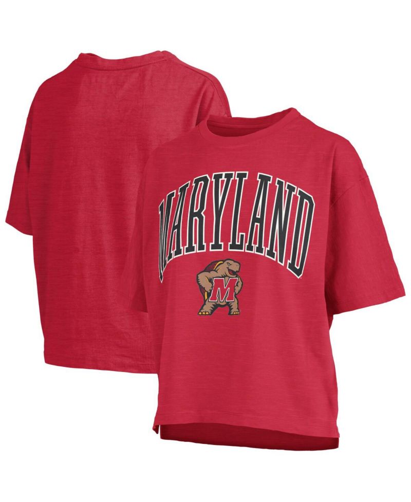 Women's Red Maryland Terrapins Nelson Arch Over Logo Waist Length Oversized Slub T-Shirt