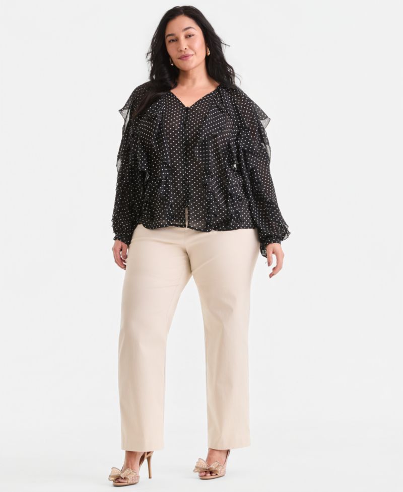 Plus Size Mid-Rise Pull-On Straight-Leg Pants