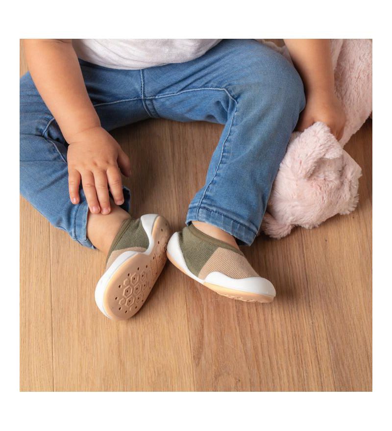 Infant Girl Boy Breathable Washable Non-Slip Sock Shoes Flat-Color Block Olive