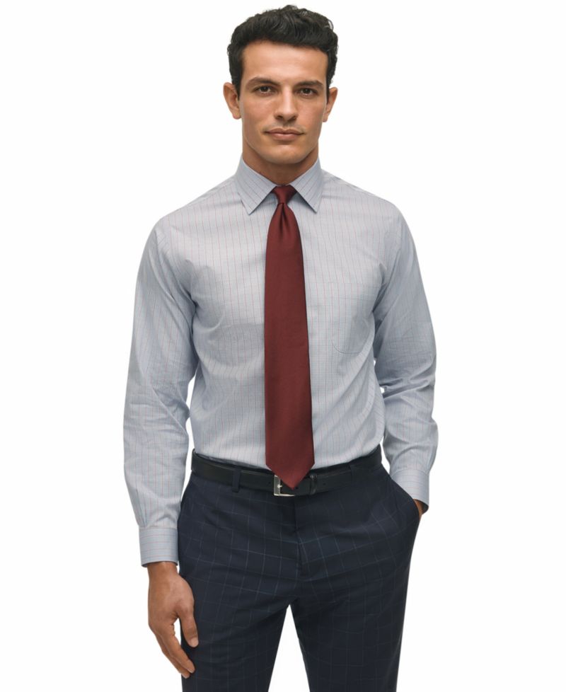 Men's Regular-Fit Spread Collar Grid Check Dress Shirt
