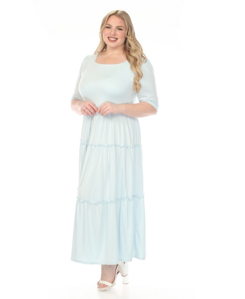 Plus Size Square Neck Short-Sleeve Tiered Dress