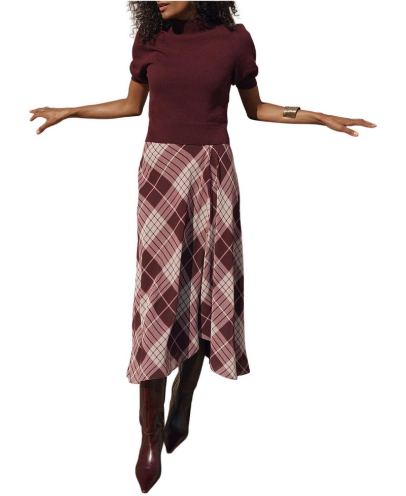 Women's Checked Layered Midi Dress