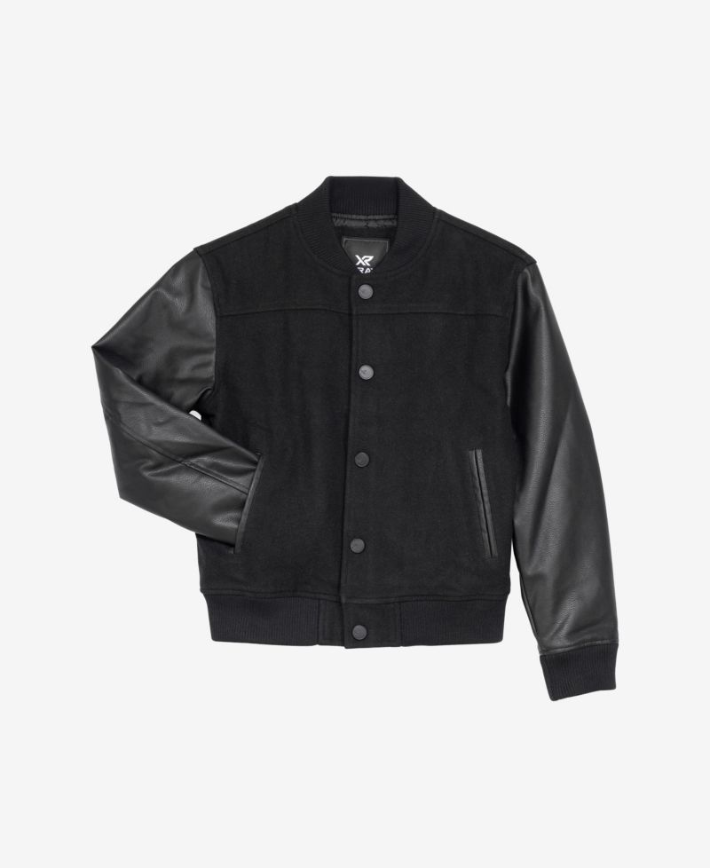 Boys Wool Varsity Bomber Jacket With Grainy PU Sleevees Jackets