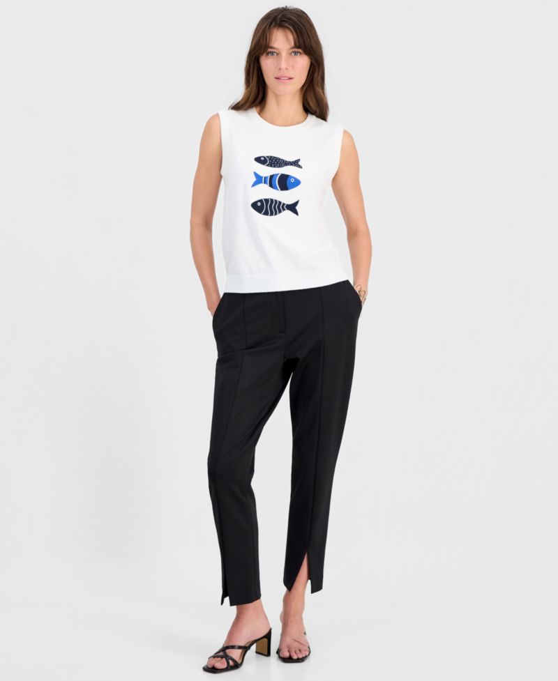 Women's Fish-Embroidery Sleeveless Crewneck Top