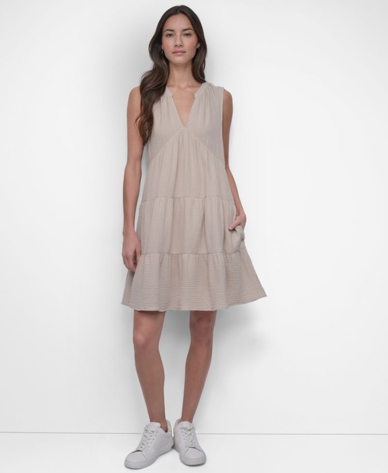 Women's Double Crepe Gauze Sleeveless Mini Dress
