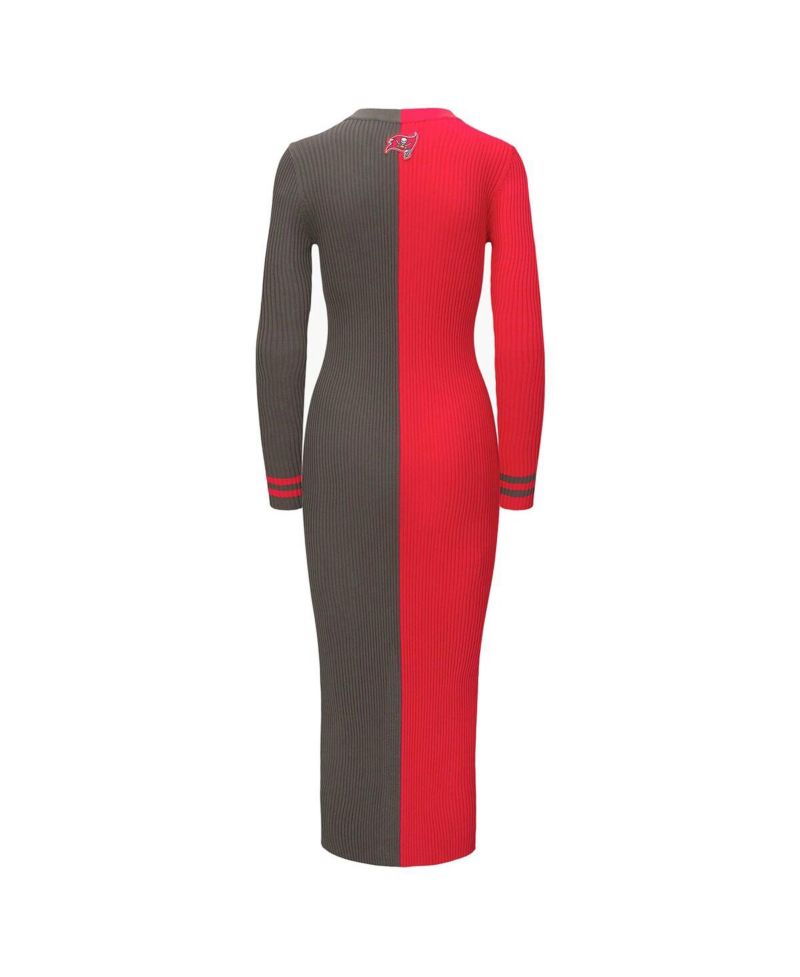 Women's Red/Pewter Tampa Bay Buccaneers Shoko Knit Button-Up Sweater Dress
