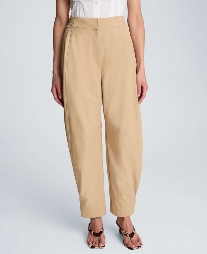 Women's High Rise Fly Front Tab Barrel Leg Pants