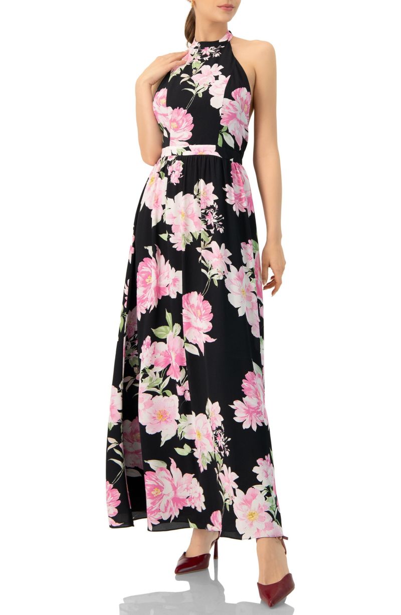 Women's Floral Halter Neck Backless Maxi Dress