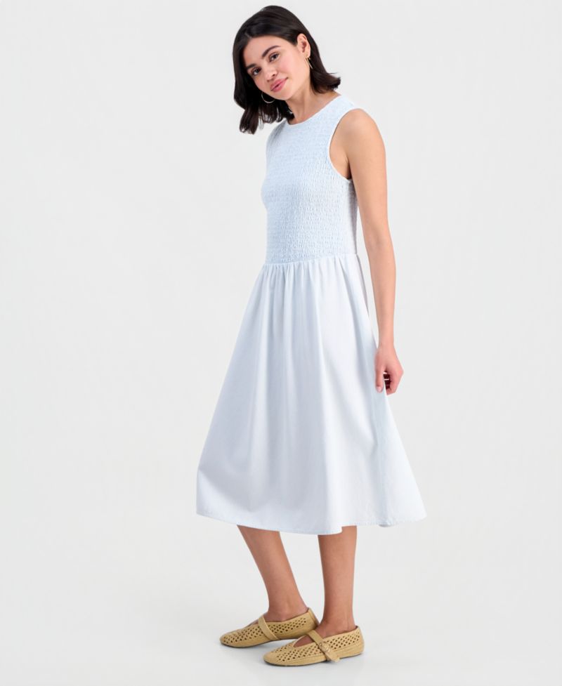 Petite Chambray Smocked Midi Dress