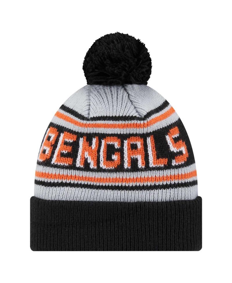 Big Boys and Girls Black Cincinnati Bengals Main Cuffed Knit Hat with Pom