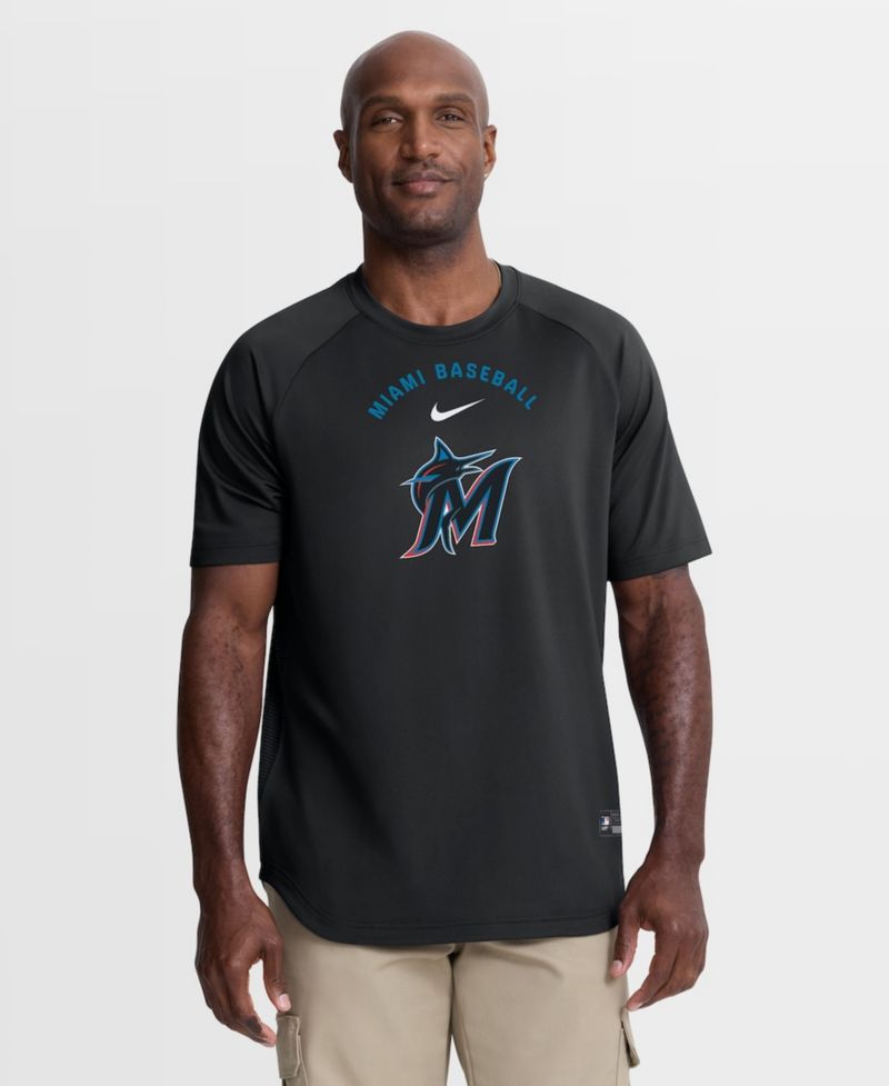 Men's Black Miami Marlins Authentic Collection Batting Practice Pre-Game Raglan Dri-FIT T-Shirt