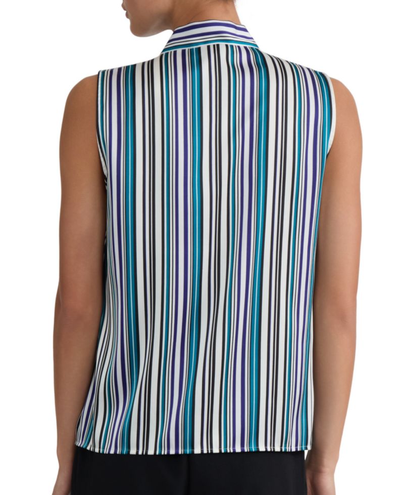 Women's Printed Tie-Neck Sleeveless Blouse