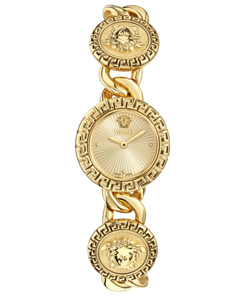 Women's Swiss La Greca Stud Icon Gold Ion Plated Link Bracelet Watch 28mm