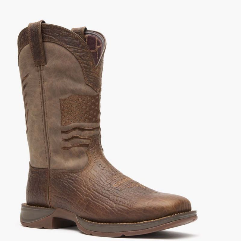 Men's Rebel by Brown Distressed Flag Embroidery Western Boot