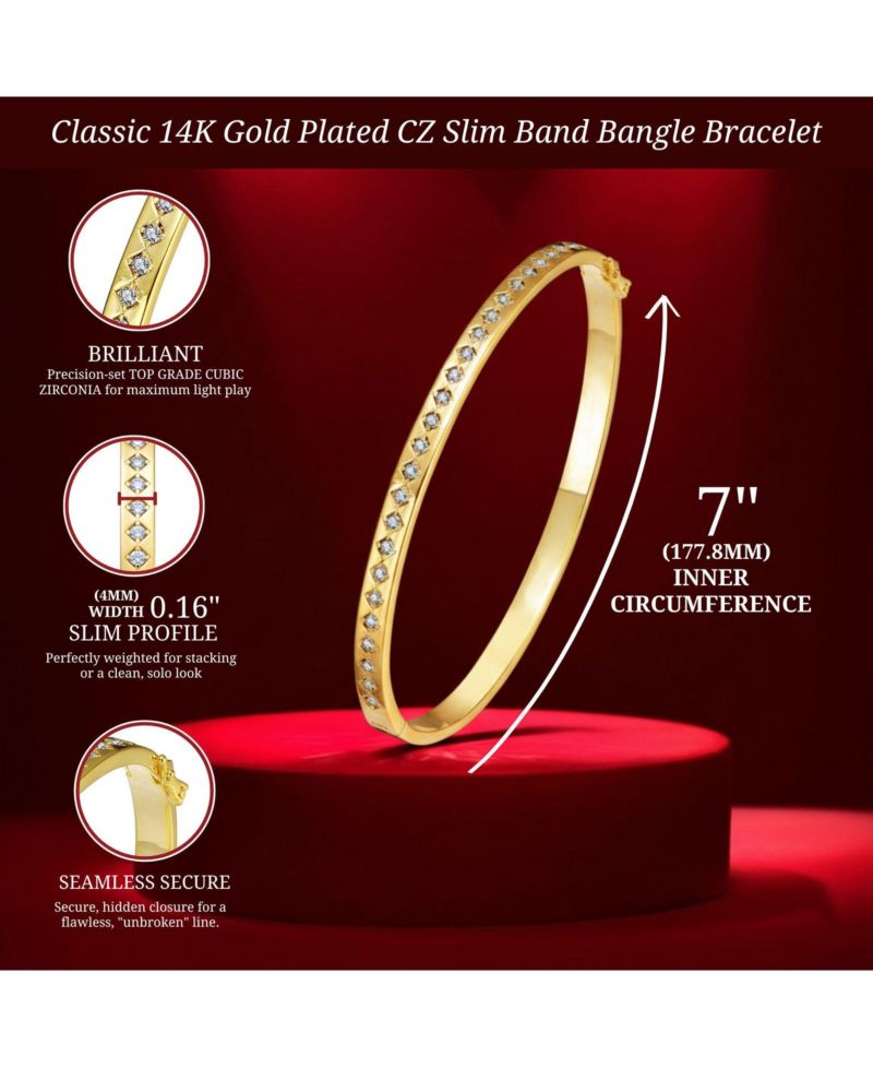 Classic 14K Gold Plated CZ Slim Band Bangle Bracelet