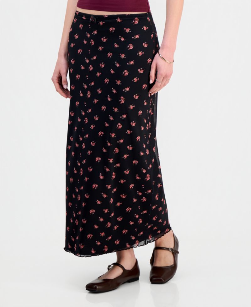 Juniors' Printed Mesh Midi Skirt
