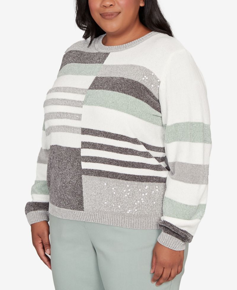 Plus Size Stockbridge Stripe Sequin Colorblock Chenille Sweater