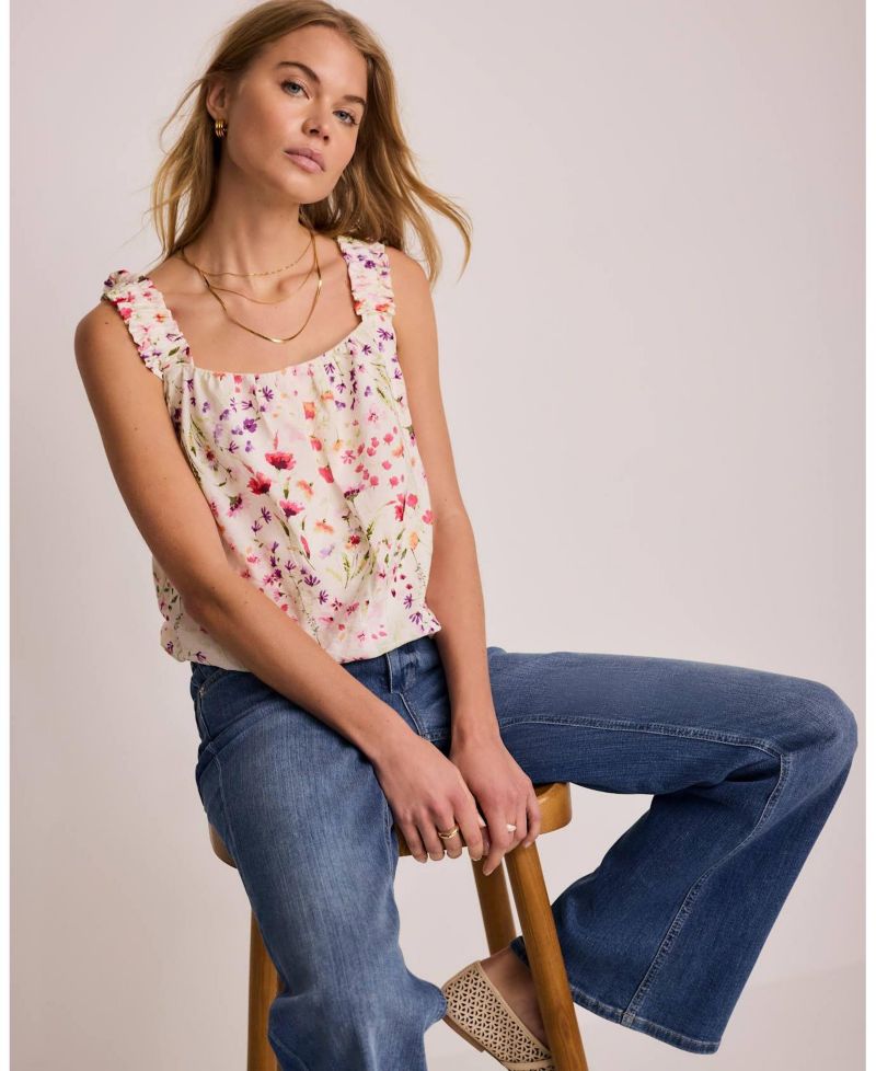 Women's Sleeveless Square Neck Floral-Print Top
