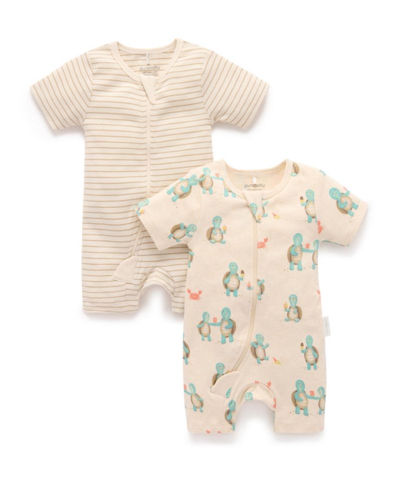 Baby Boy and Baby Girl Short Sleeve 2 Pack Zip Coverall