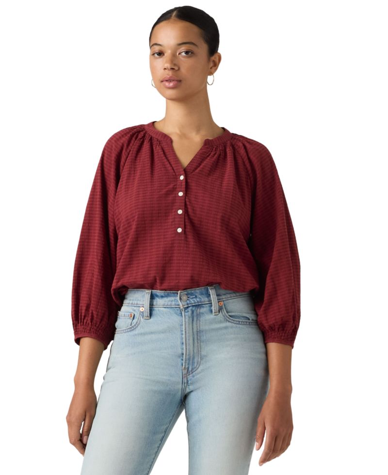 Plus Size V-Neck Chambray Relaxed-Fit Reverie Cotton Top