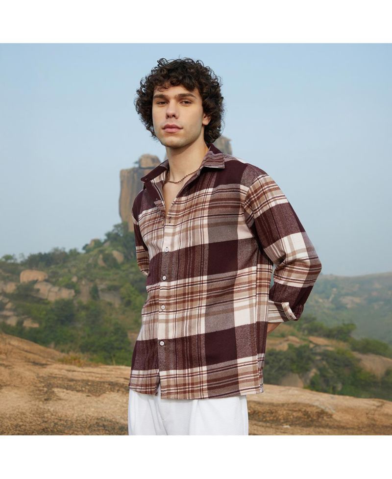Men's Mocha Brown Plaid Oversized Shirt