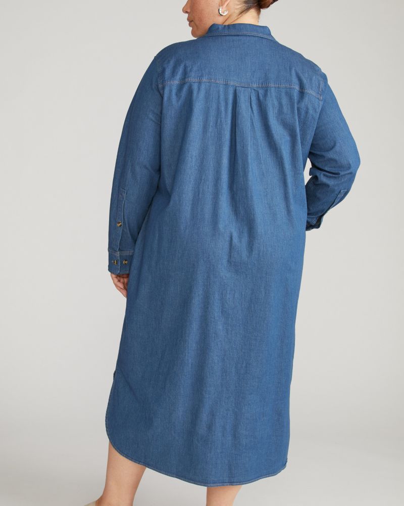 Plus Size Stretch Cotton Chambray Shirtdress