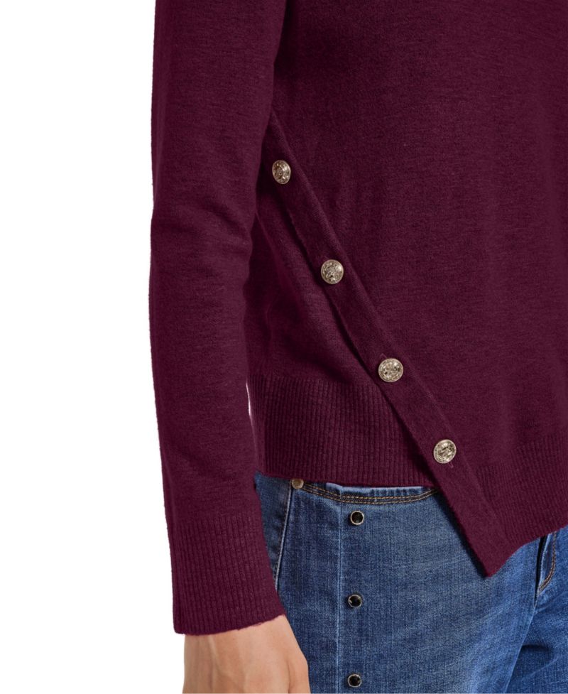 Petite Crewneck Long-Sleeve Asymmetrical-Hem Sweater