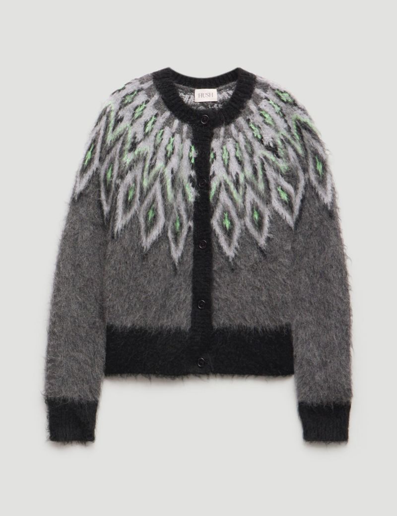 Women's Brushed Fair Isle Mohair Blend Cardigan