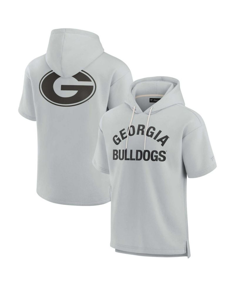 Men's and Women's Gray Georgia Bulldogs Super Soft Fleece Short Sleeve Pullover Hoodie