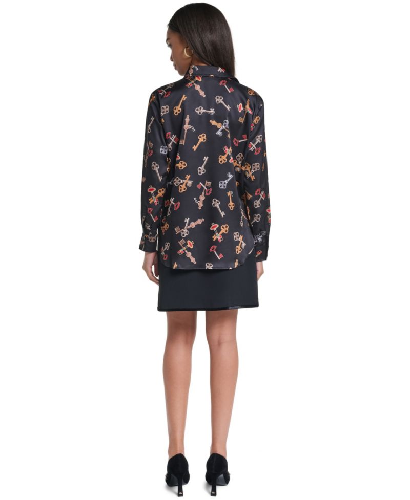 Women's Button Front Long Sleeve Satin Blouse