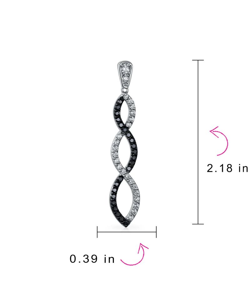 Elegant Cocktail Pave CZ Black and White Twist Long Infinity Drop Earrings