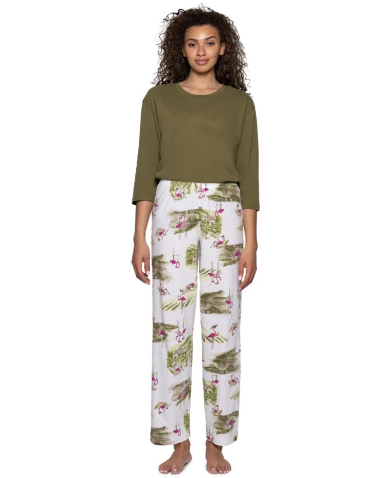 Women's Vineyard Flamingos Relaxed-Fit Flamingo-Print Cotton-Blend Pajama Pants