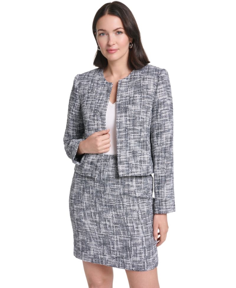 Women's Collarless Cropped Shoulder-Padded Blazer