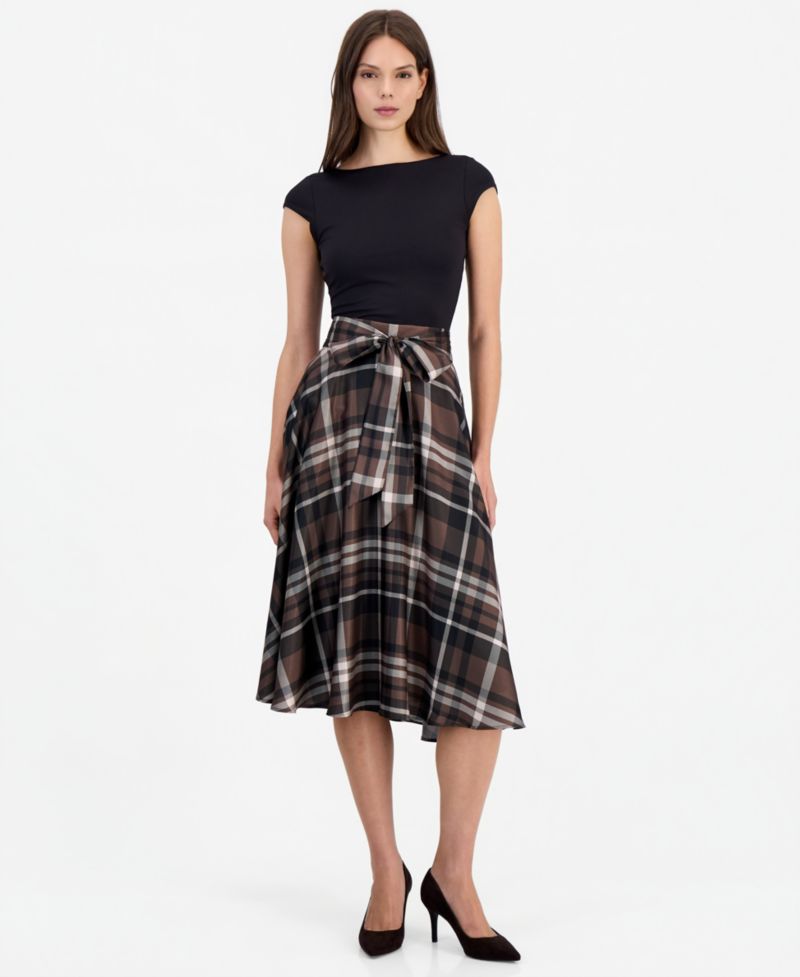 Women's Plaid High-Waisted Midi Skirt