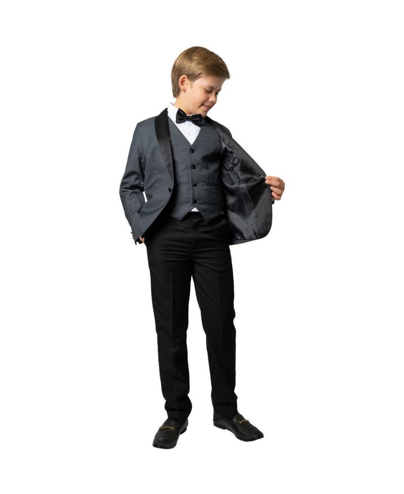 Big Boys Love and Angels Slim Fit 5-Piece Shirt, Bowtie, Jacket, Vest and Pants Tuxedo Set