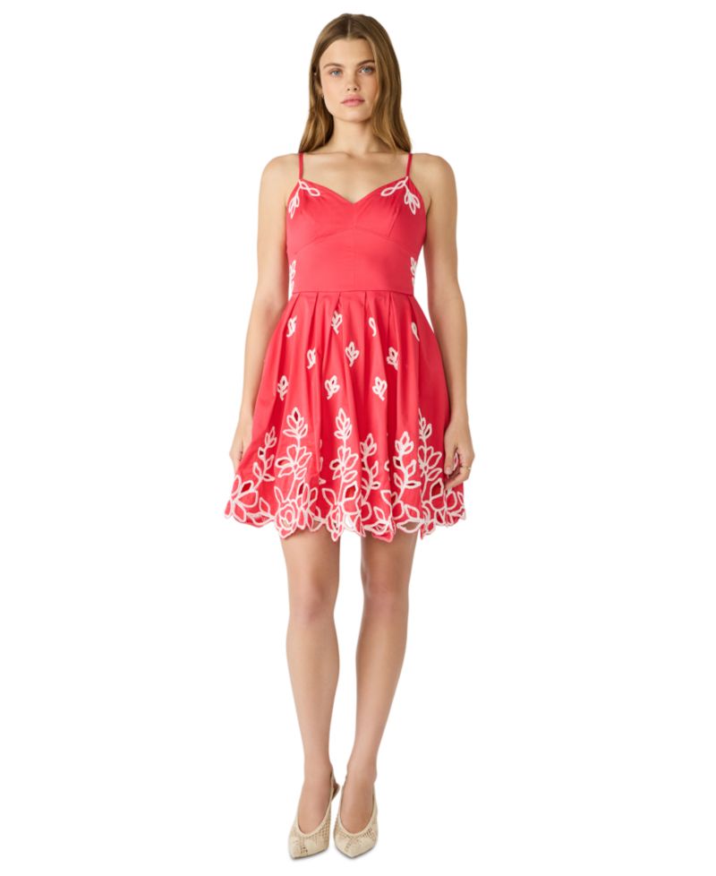 Juniors' Floral-Print Cutout Sweetheart-Neck Dress