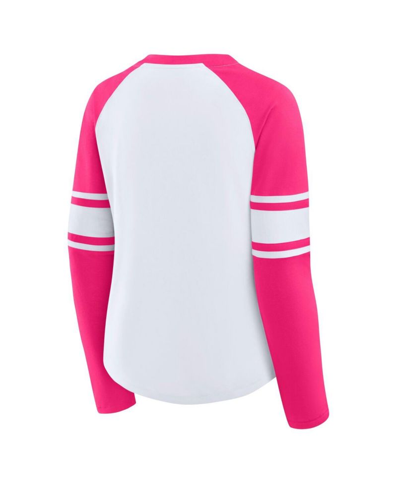 Women's White/Pink Dallas Cowboys Redzone Rhinestone Bling Lace Up Long Sleeve T-shirt