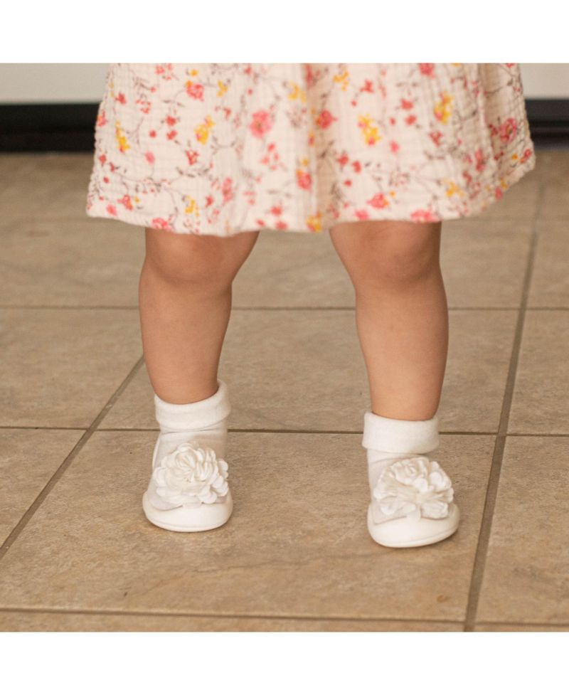 Baby Girl First Walk Sock Shoes Corsage - Snow
