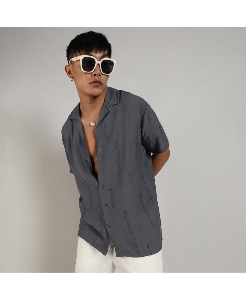 Men's Ash Grey Embroidered Twist Shirt