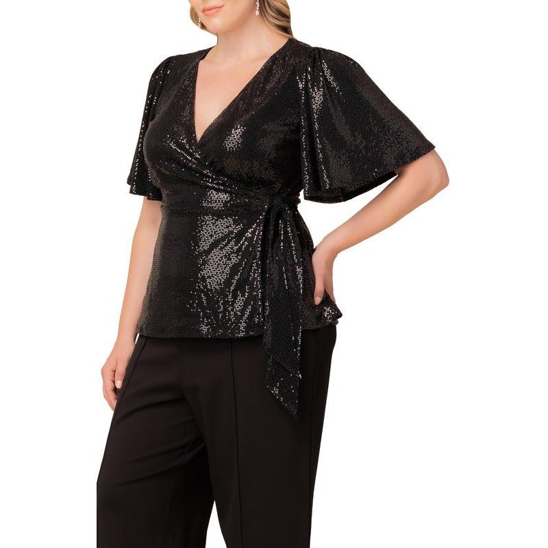 Plus Size Shimmering Sequin Wrap Top
