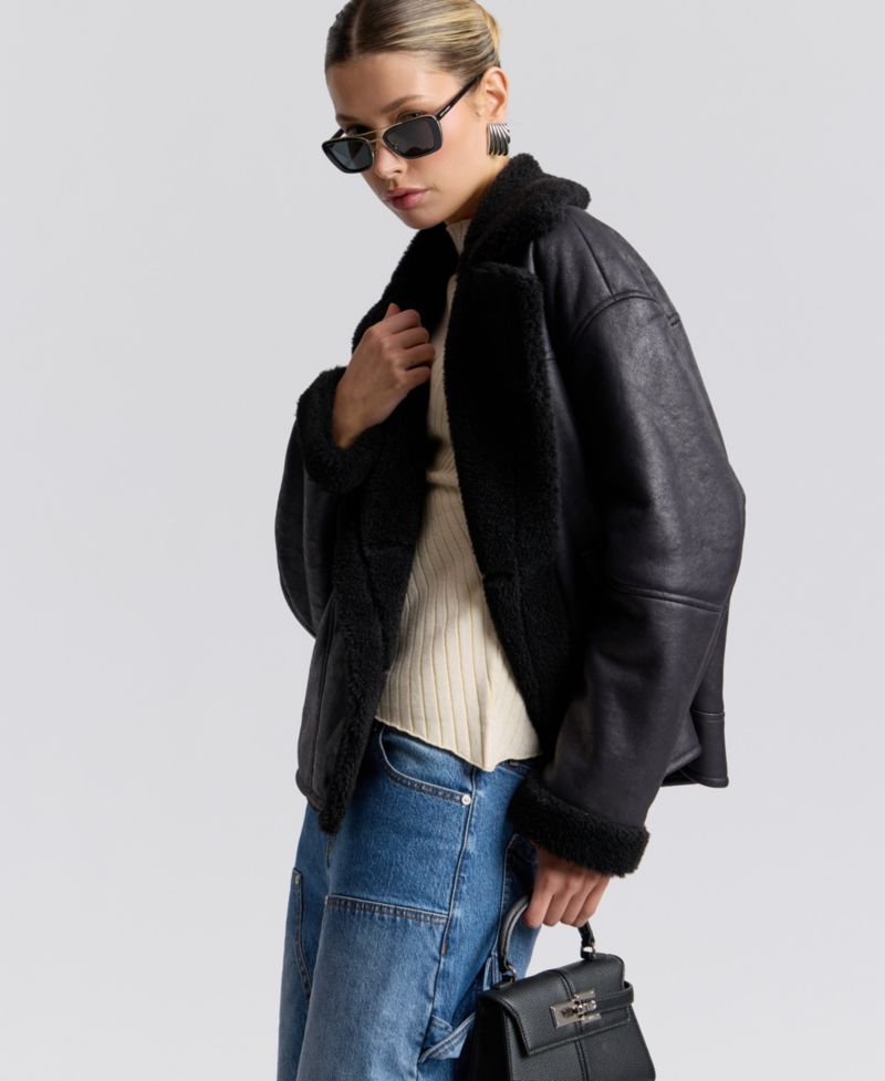 Women's Collared Faux Shearling Coat